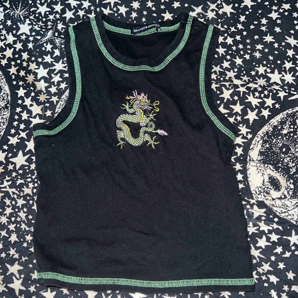 BRANDY MELVILLE black and green dragon top🐉